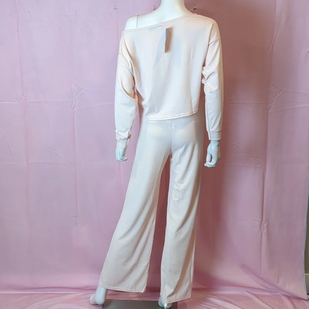 Nasty Gal Rib Oversized Sweater and Wide Leg Pants Lounge Set in Pink size 6